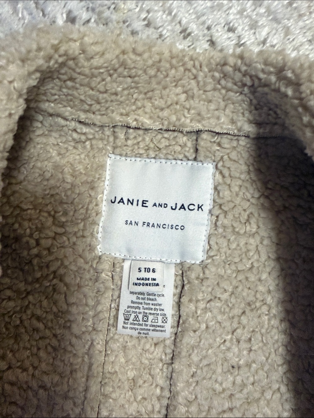Kids Janie and Jack Dark Brown Faux Leather Shearling Jacket with Cream Trim - Picture 2 of 3